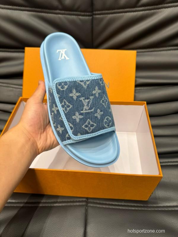 2024 Slippers Louis Vuitton Blue Denim Slippers MJ00200