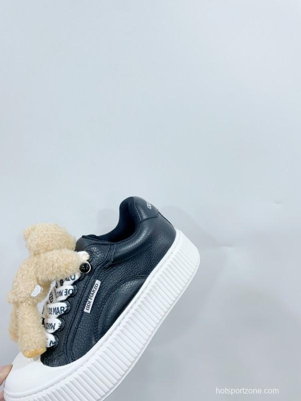 2025 Women 13DE MARZO Black White Leather Casual Sneakers Plush Toy KFY00300