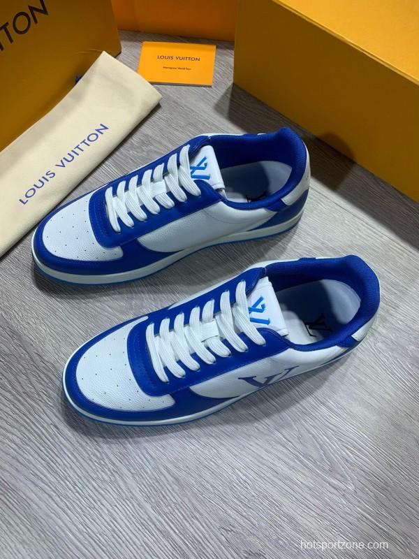 2024 Men Louis Vuitton Blue White Leather Sneakers MJ00380