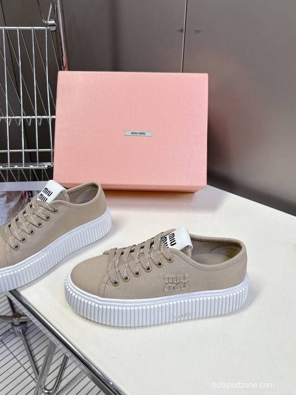 2025 Women Miu Miu Beige Canvas Sneakers LY