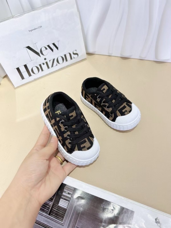 2024 Kids Fendi Black Brown Canvas Sneakers