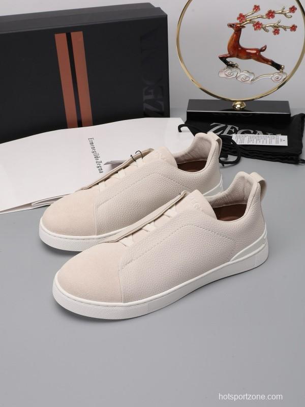 2024 Unisex Ermenegildo Zegna White Leather Suede Sneakers MJ00240