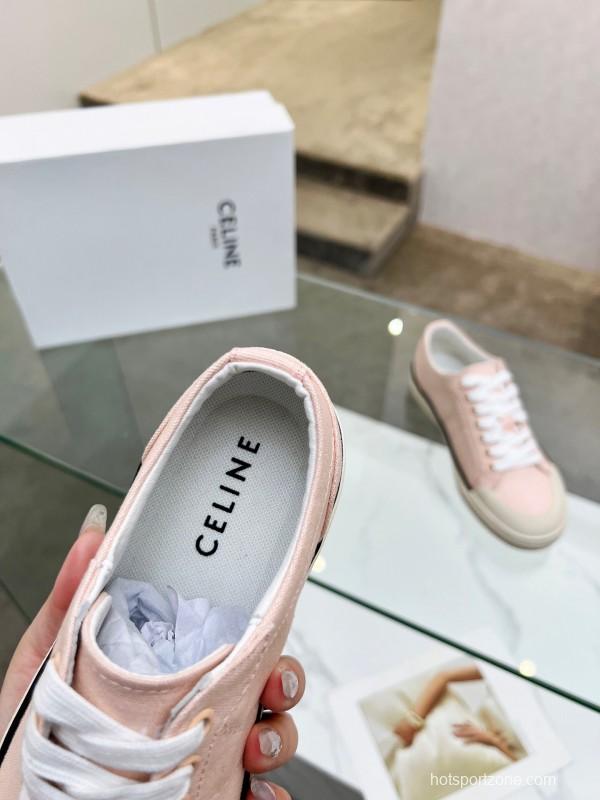 2025 Women Celine Pink Canvas Sneakers LY00210