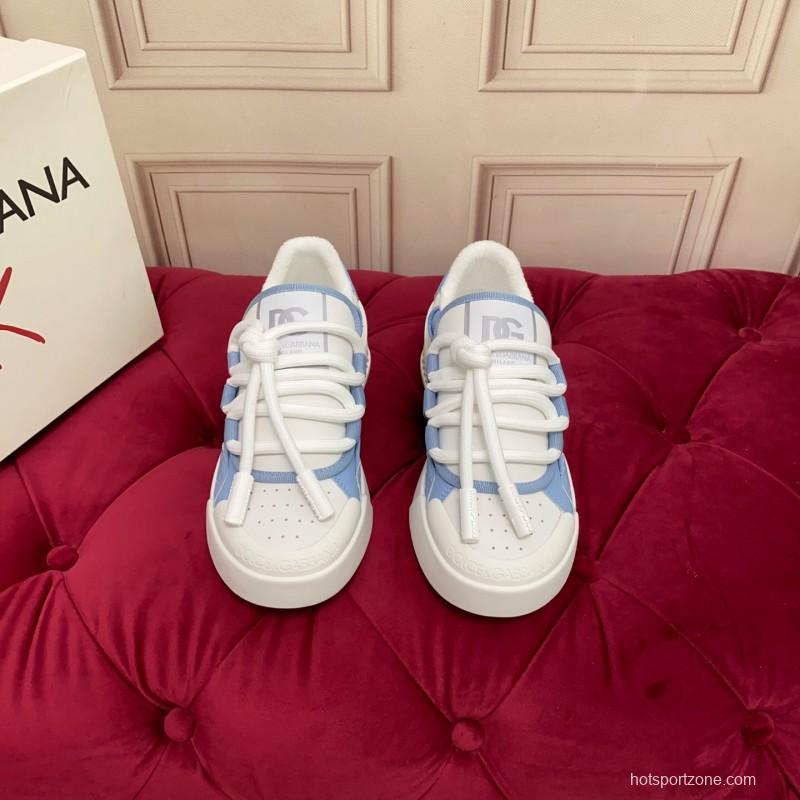 2025 Women Dolce & Gabbana White Blue Mesh Leather Sneakers