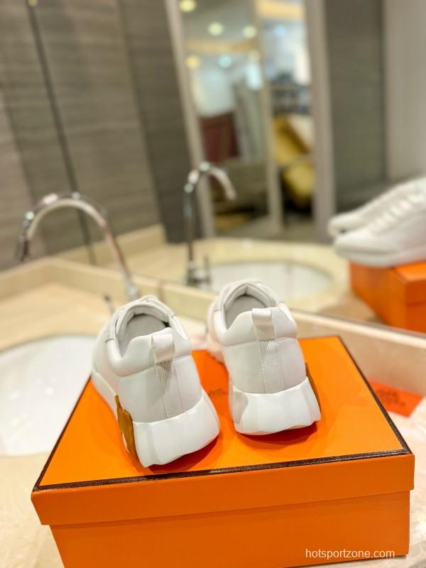 2024 Unisex Hermès White Imported Calf Leather Rain Cloth Casual Sneakers MJ00320