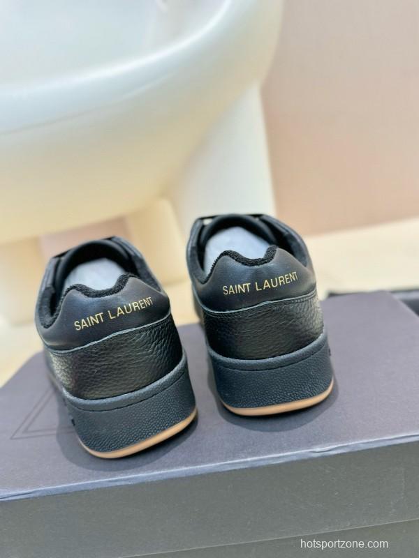 2024 Unisex Yves Saint Laurent Black Silk Grain Leather SL61 Casual Series Perforated MJ00350