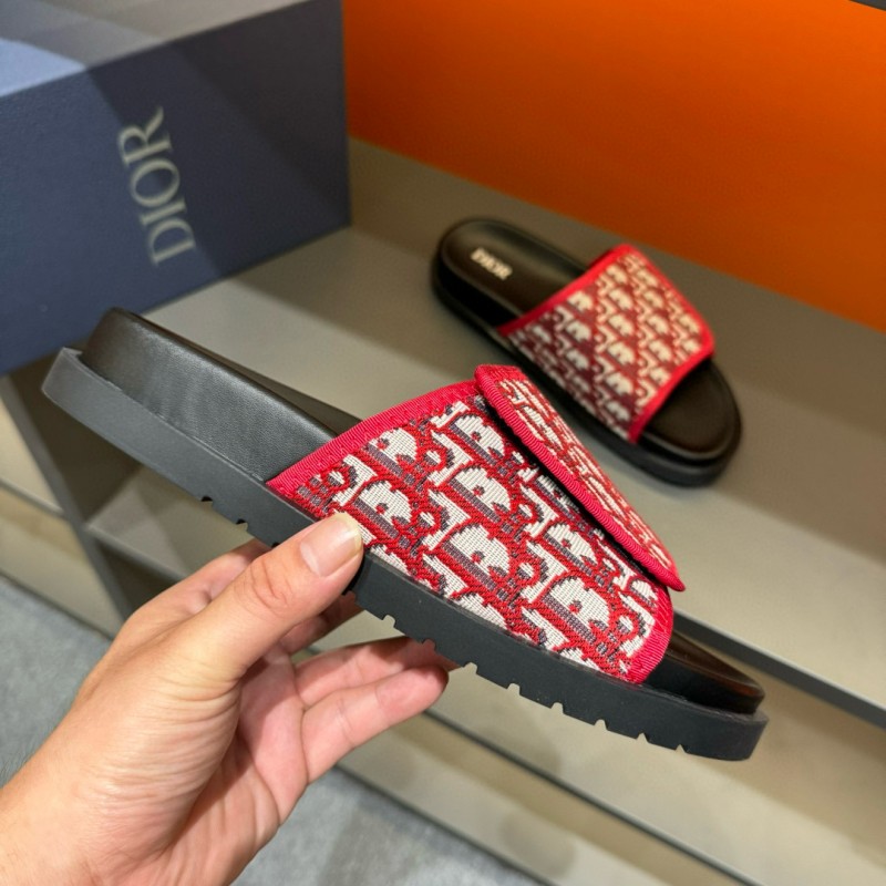 2024 Dior Red White Jacquard Slippers MJ00180