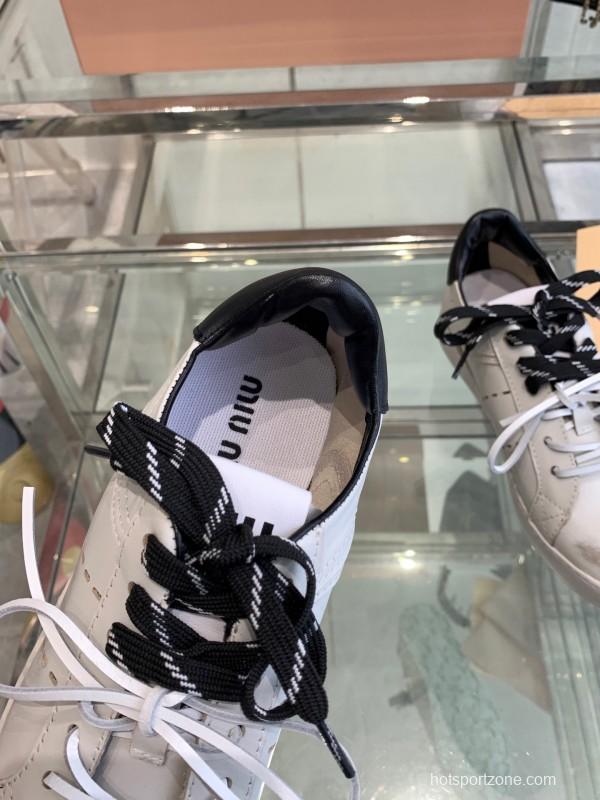 2025 Women Miu Miu White Black Leather Sneakers LY00290