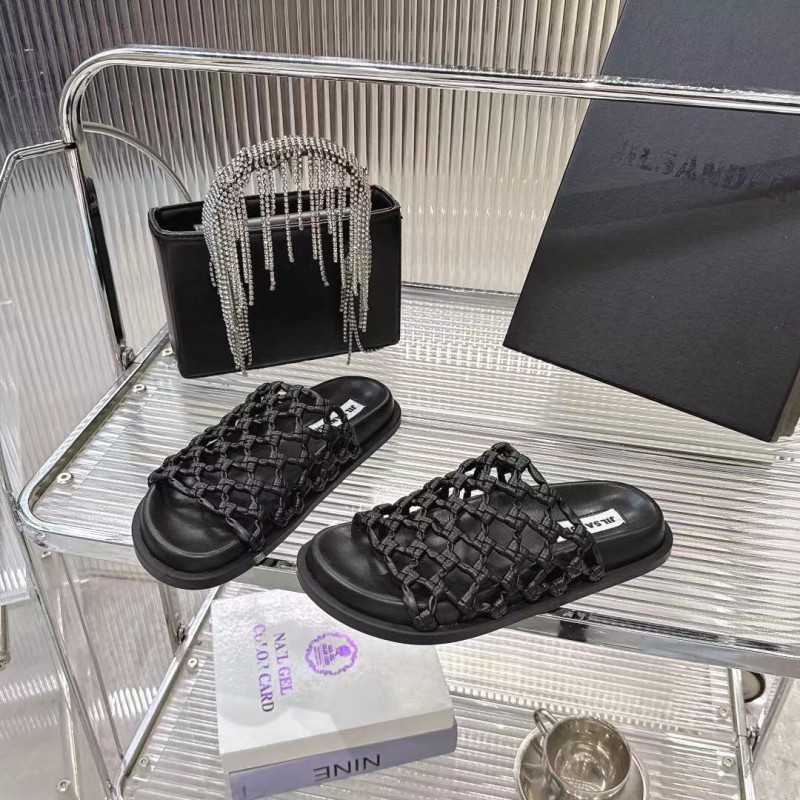 2025 Slippers Jil Sander Black Leather Braided