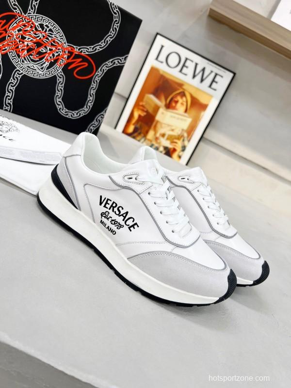 2025 Men VERSACE White Grey Leather Suede Sneakers LY00320