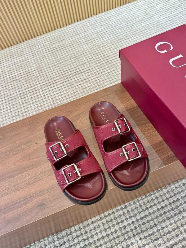 2025 Women Gucci Red Leather Sandals LY00240