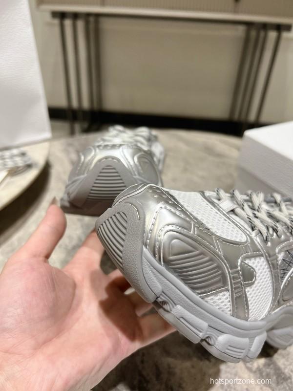 2025 Women Dior Silver Mesh Leather Sneakers
