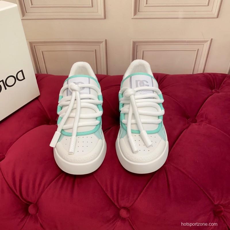 2025 Women Dolce & Gabbana White Mint Leather Mesh Sneakers