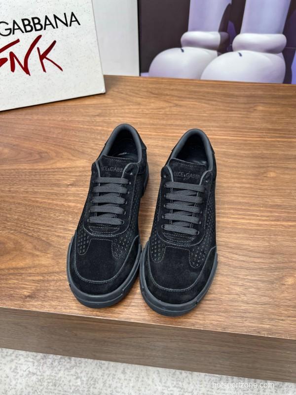 2025 Men Dolce & Gabbana Black Suede Leather Casual Sneakers LY00280