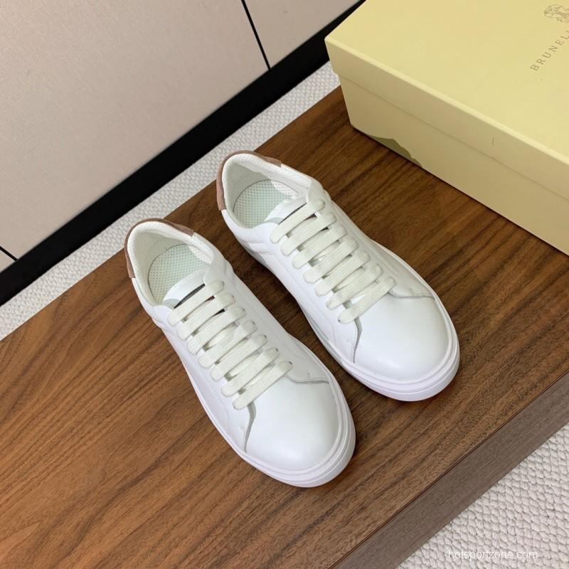 2025 Men Brunello Cucinelli White Leather Casual Sneakers Handmade KFY00310(M)