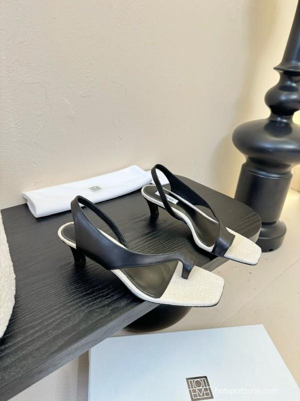 2025 Women Toteme Black White Leather Slingback Sandals