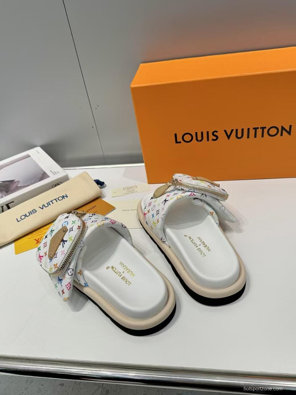 2025 Slippers Louis Vuitton White Multicolor Canvas Slippers