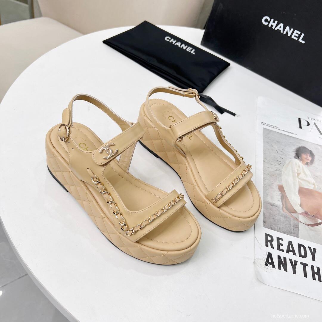 2025 Women Chanel Beige Leather Sandals LY00260