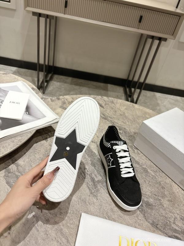 2025 Women Dior Black White Knit Leather Sneakers KFY00330