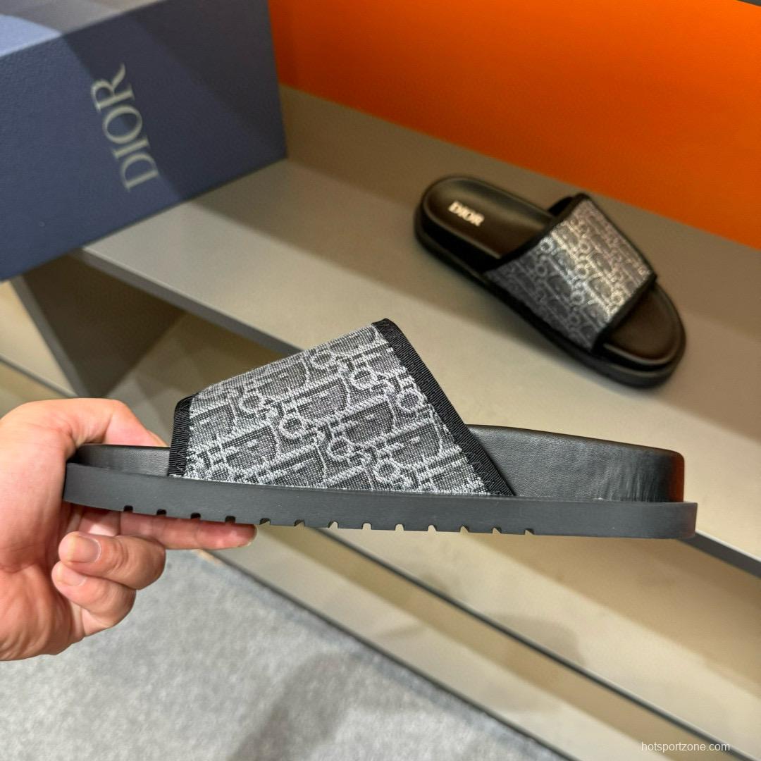 2024 Dior black grey canvas leather Slippers MJ00180