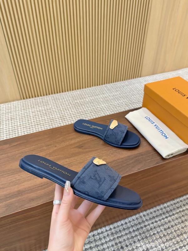 2025 LV Blue Leather Slippers LY00200