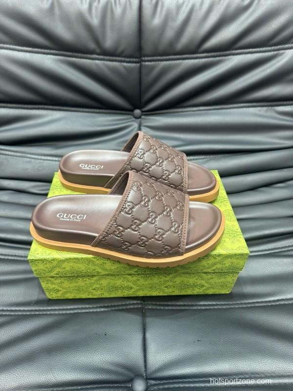 2024 Gucci brown leather Slippers MJ00200