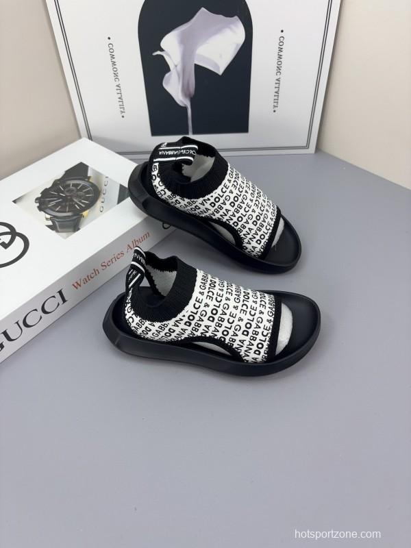 2025 Kids Dolce & Gabbana Black White Fabric Sandals