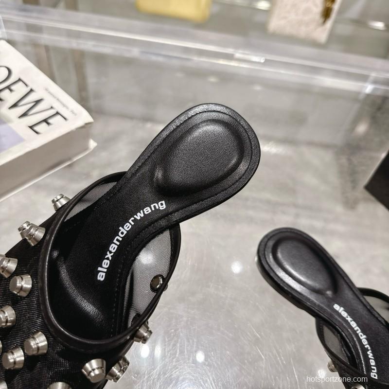 2025 Slippers Alexander Wang Black Leather Studded LY00310