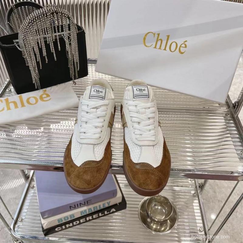 2025 Women Chloé White Brown Suede Leather Sneakers LY00280