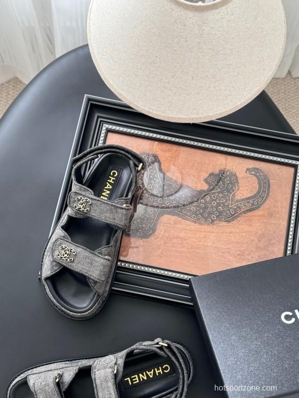 2025 Women Chanel Black Fabric Sandals LY00320