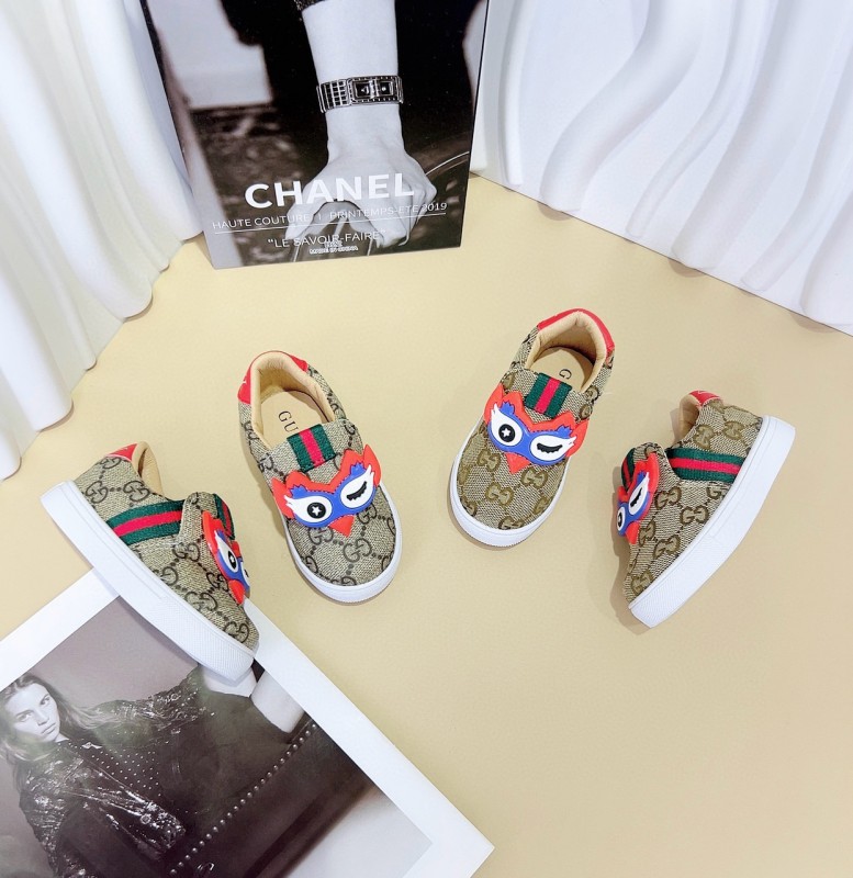 2024 Kids Gucci Brown Red Canvas Slip-On