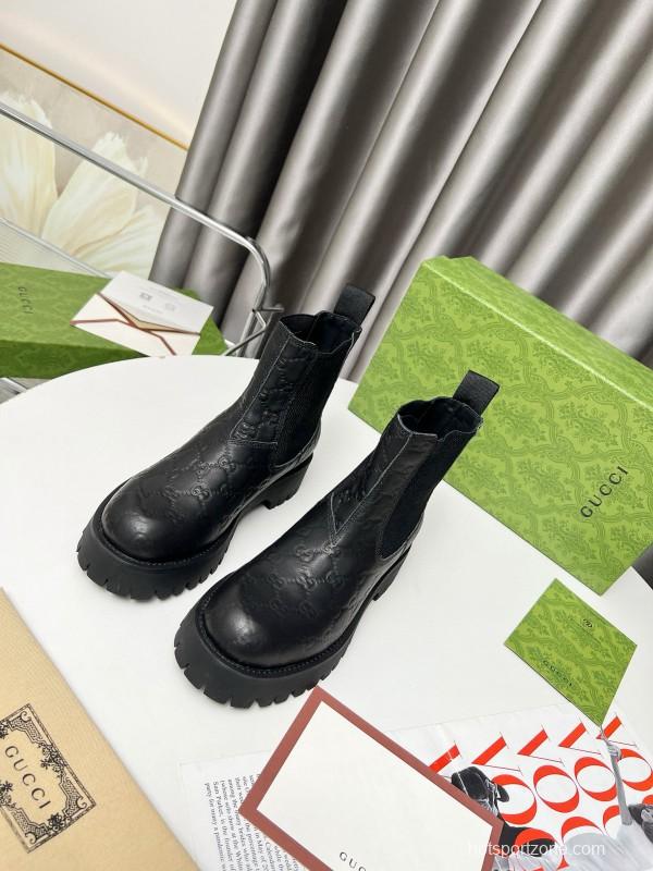 2024 Women Gucci Black Leather Ankle Boots MJ00340