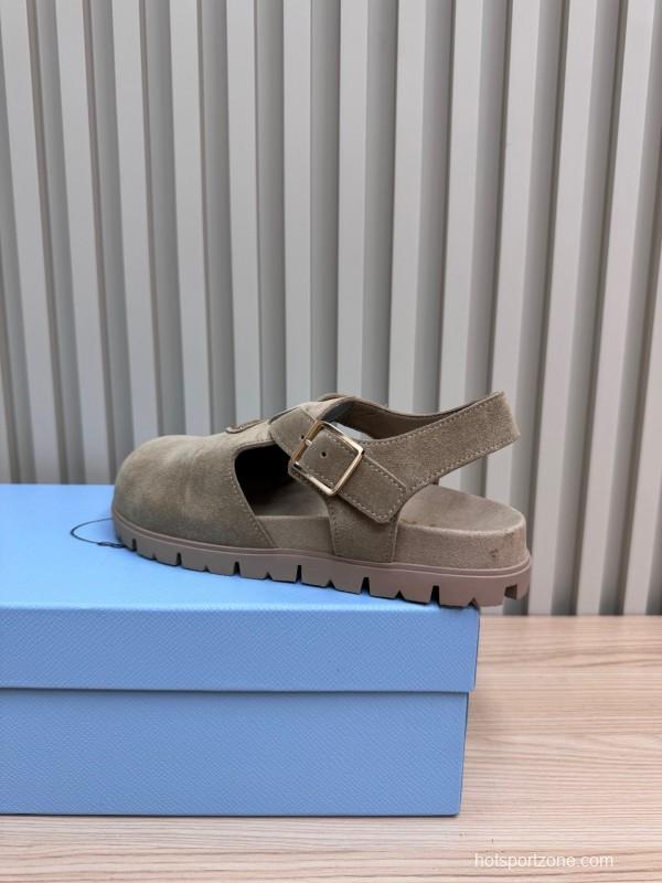 2025 Women Prada Khaki Suede Sandals LY00280