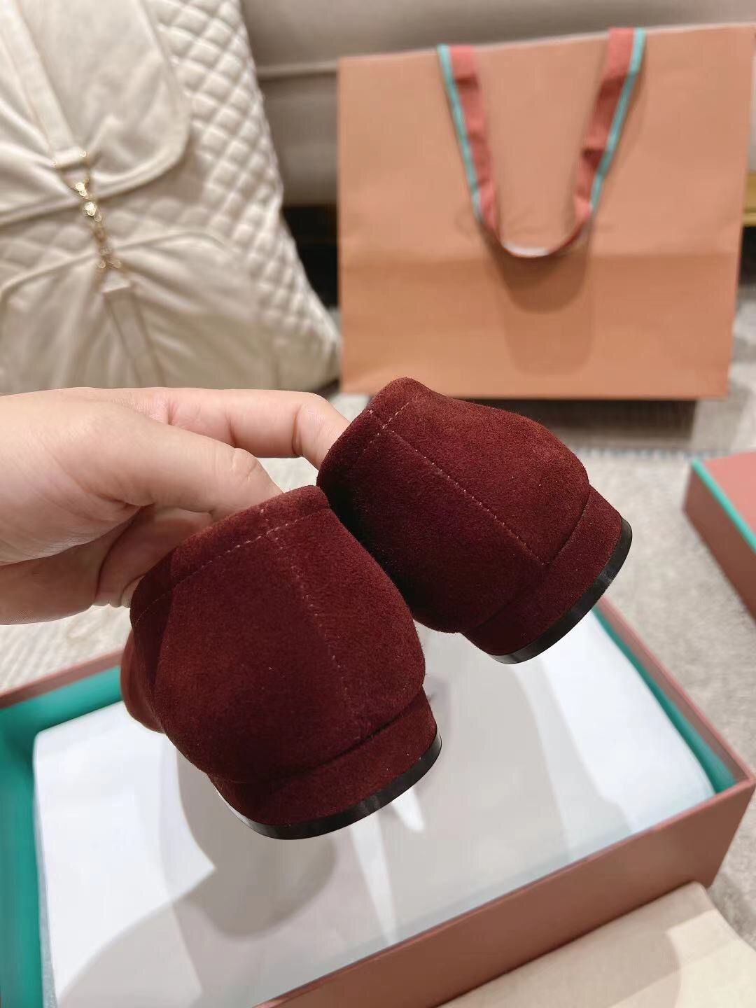 2025 Women LP Burgundy Suede Ballet Flat