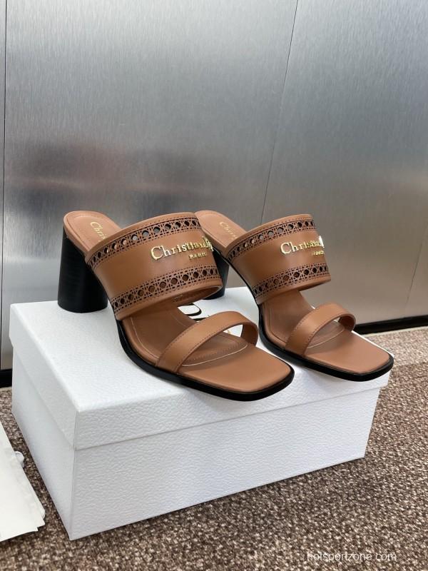 2025 Women Dior Brown Leather Sandals