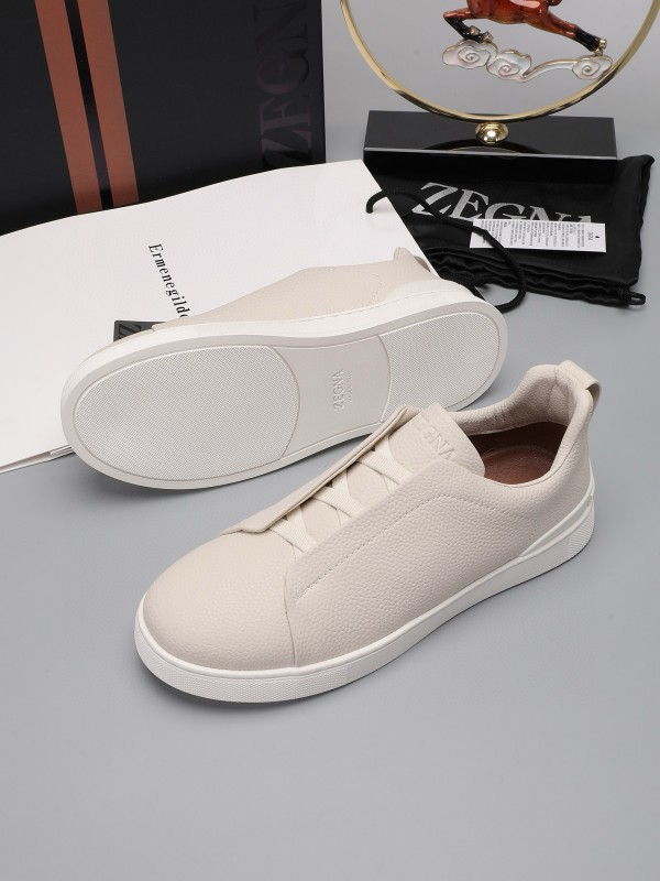 2024 Men Ermenegildo Zegna Beige Leather Low Top Sneakers MJ00240