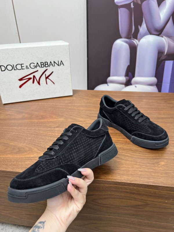 2025 Men Dolce & Gabbana Black Suede Leather Casual Sneakers LY00280