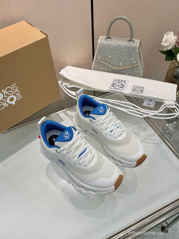 2025 Women Loewe White Blue Mesh Leather Sneakers