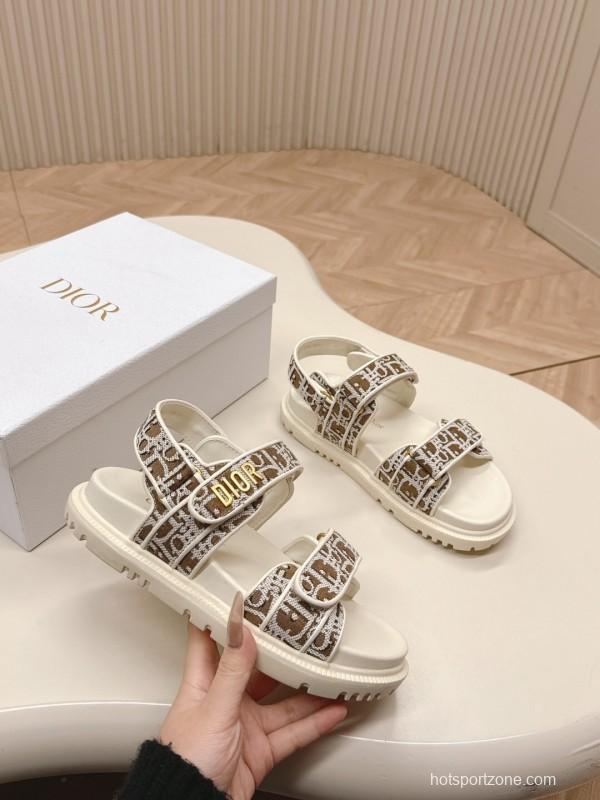 2025 Women Dior Brown Beige Canvas Sandals LY
