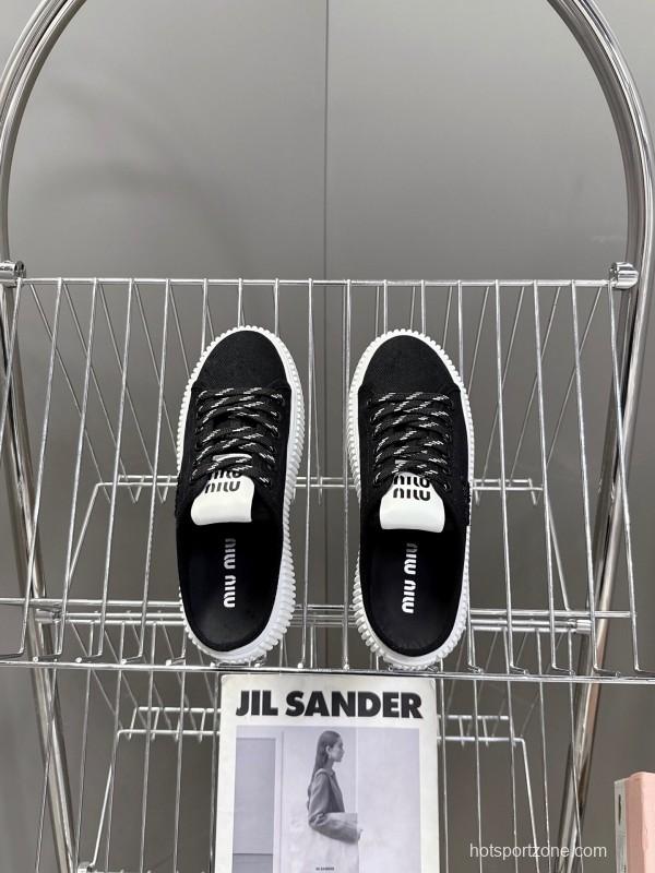 2025 Women Miu Miu Black Canvas Sneakers LY