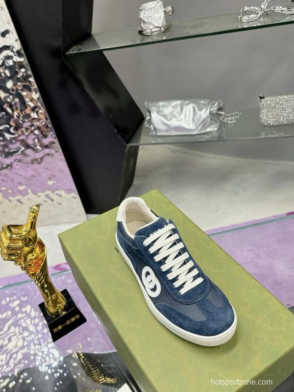 2024 Unisex Gucci Blue Navy White Suede Leather Sneakers MJ00310