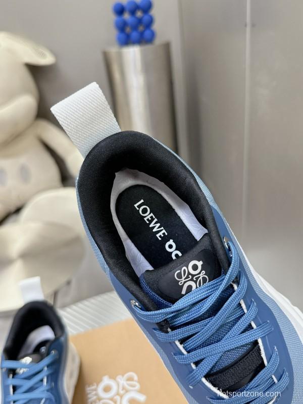 2025 Unisex Loewe Blue Grey White Leather Mesh Sneakers