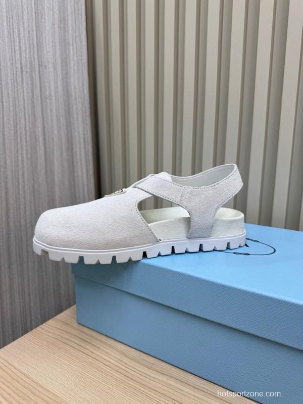 2025 Women Prada White Suede Sandals LY00280