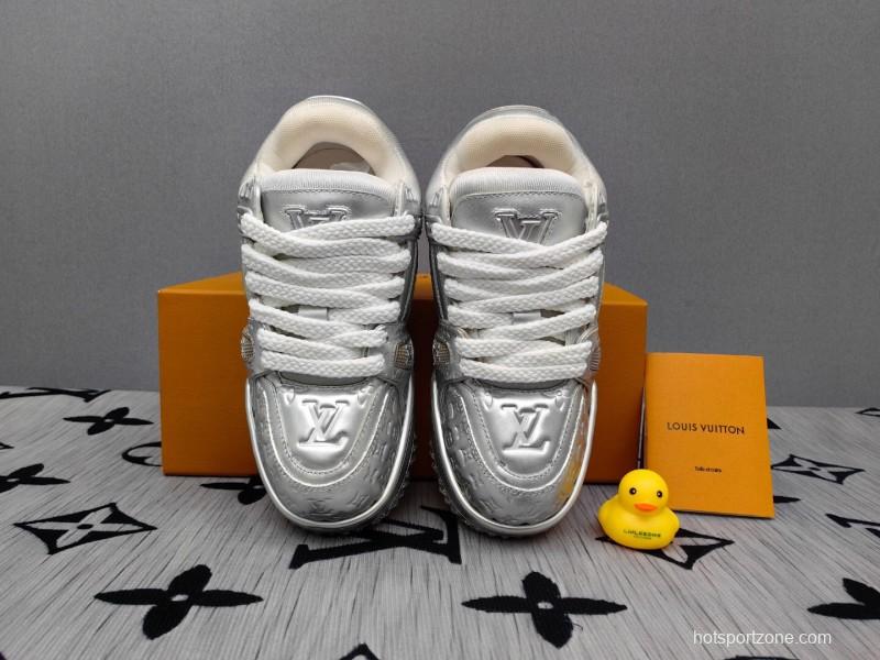 2025 Unisex Louis Vuitton Silver Leather LV Trainer