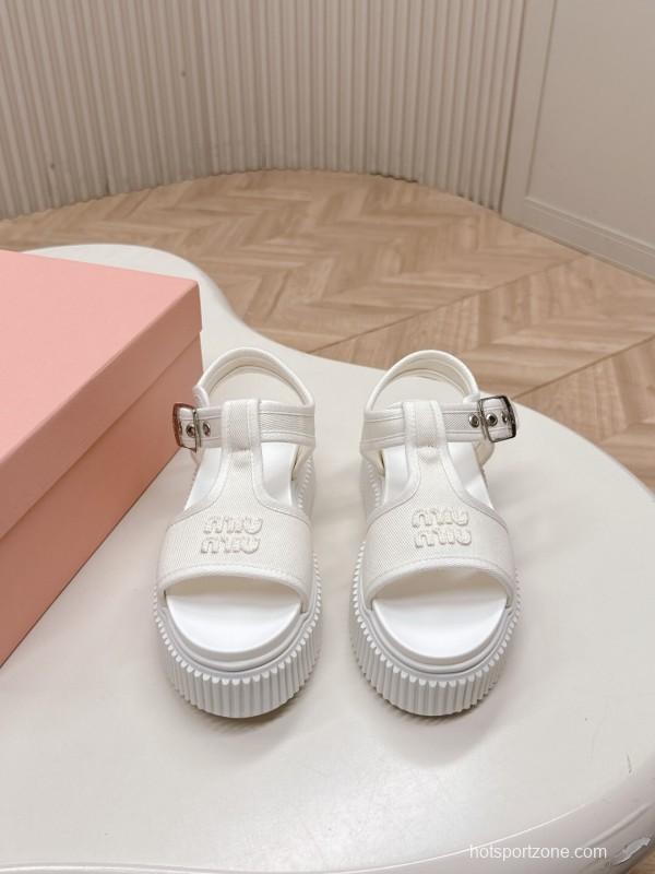 2025 Women Miu Miu White Canvas Sandals