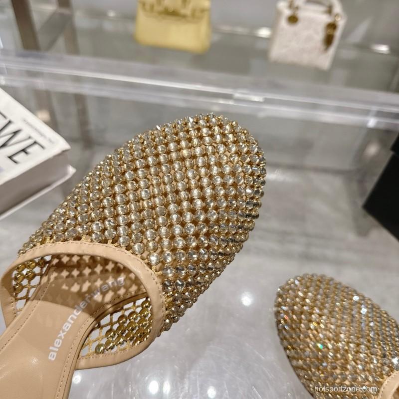 2025 Slippers Alexander Wang Beige Crystal Beaded Leather Slippers LY00310