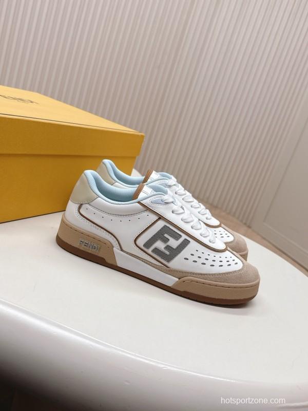 2025 Women Fendi White Beige Suede Leather Sneakers LY00350(F)