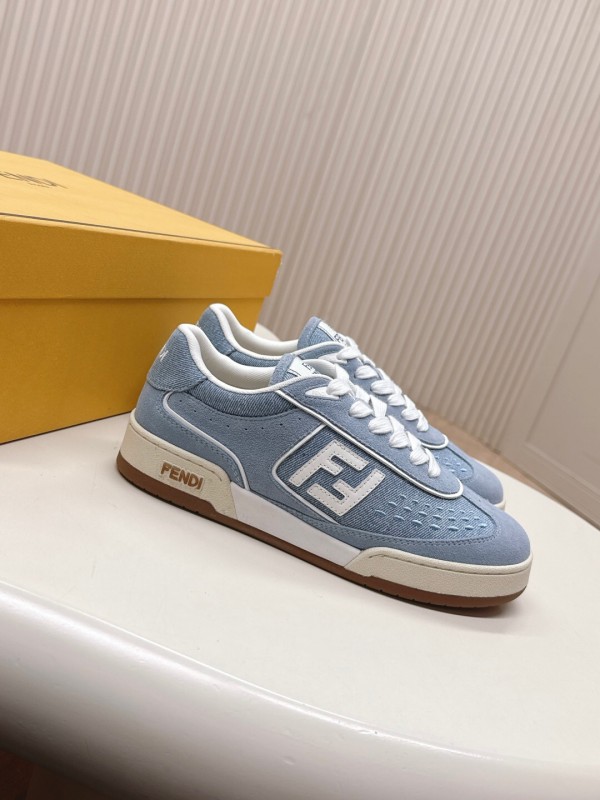 2025 Unisex Fendi Light Blue White Leather Suede Plimsolls FF Pattern LY00350(F)/LY00360(M)