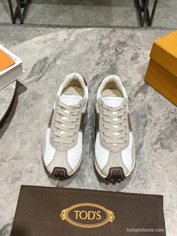 2025 Women TOD'S White Beige Suede Nylon Sneaker KFY00330