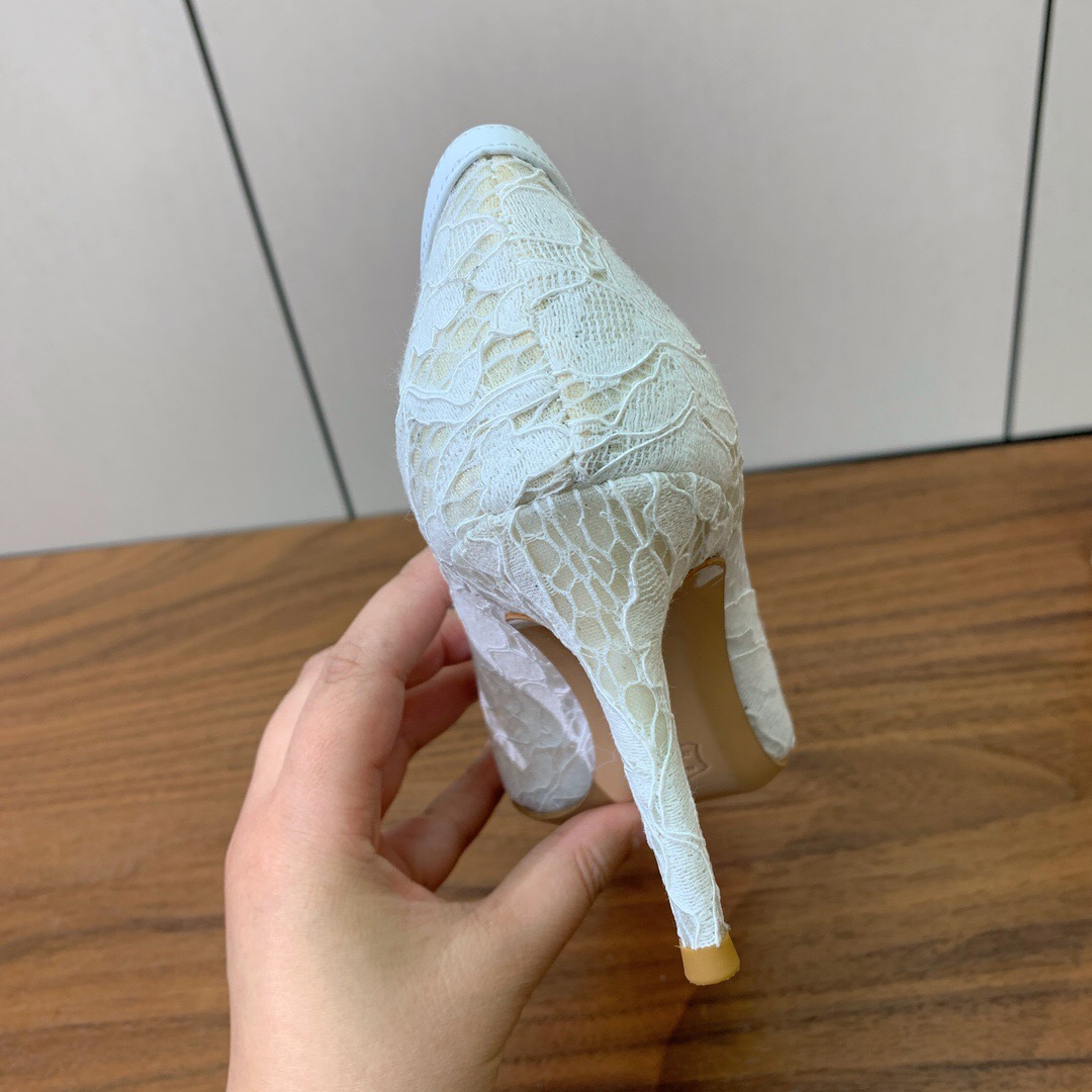 2025 Women Gianvito Rossi White Lace Leather Pumps KFY00280